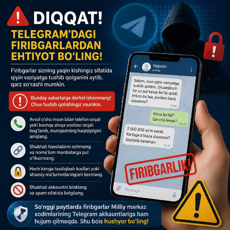 Telegram'dagi firibgarlardan ehtiyot bo‘ling!